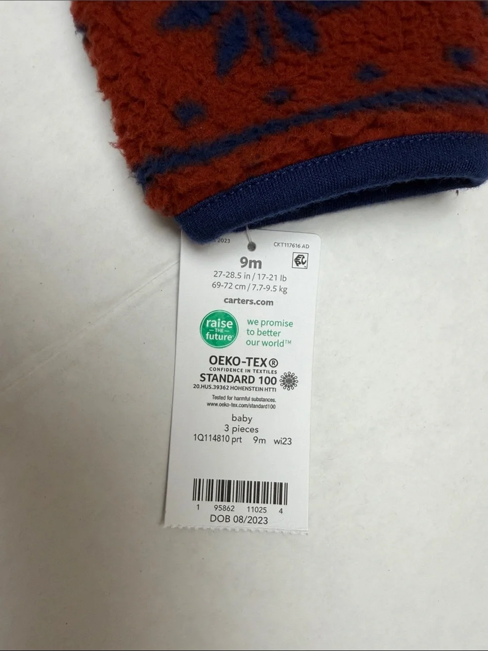 Carter's Baby 9M Rust and Blue Patterned Sherpa Jacket
